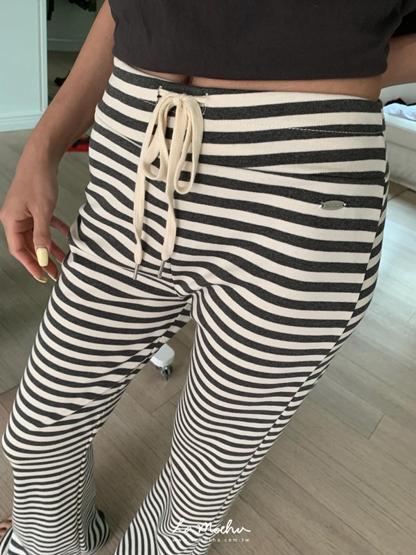 條紋鬆緊超顯瘦長褲